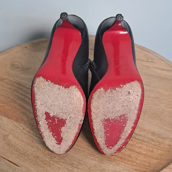Christian Louboutin Red-Bottomed Leather Belle Ankle Boot Black Booties 38.5 - Picture 13 of 14